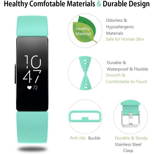  [아마존베스트]HQzon Compatible Bands/Clips Replacement for Fitbit Inspire & Fitbit Inspire HR Fitness Tracker, Made of Soft Comfortable Silicone（Band-Teal-L）