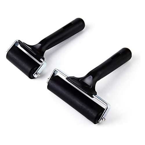  2Pcs Rubber Roller Brayer Rollers Hard Rubber 3.8 and 2.2 Inch for Printmaking (Black) by HRLORKC