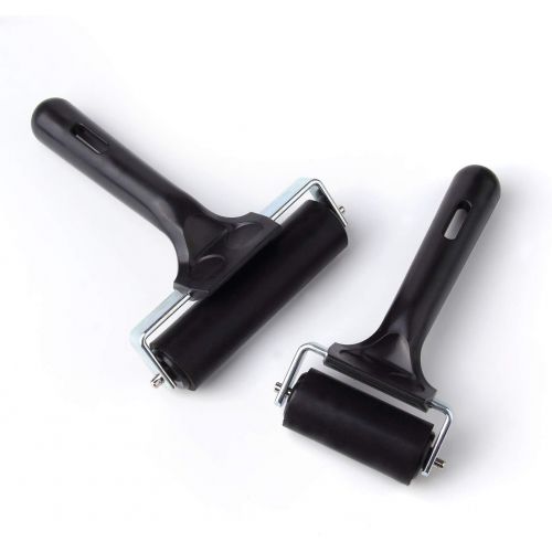  2Pcs Rubber Roller Brayer Rollers Hard Rubber 3.8 and 2.2 Inch for Printmaking (Black) by HRLORKC