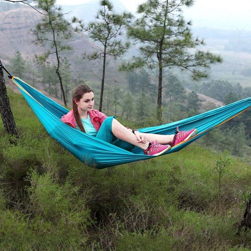  HS-01 Outdoor Hammock, Single & Double Camping Hammock, Portable Lightweight Parachute Nylon Hammock with Tree Straps for Backpacking, Camping, Travel, Beach, Garden