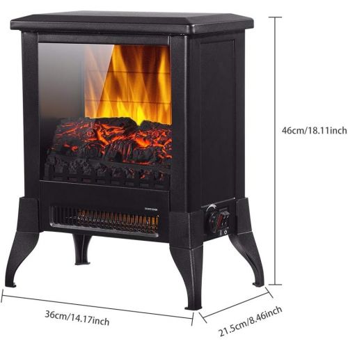 HSTD Electric Fireplace Stove Heater with Flame Effect, Wood Burning LED Light, 1400W Freestanding Indoor Space Heater for Winter Household Bathroom