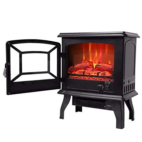  HSTD Electric Fireplace Stove Heater with Flame Effect, Gorgeous Flames LED Light,Wood Burning Electric Fireplace Stove Heater