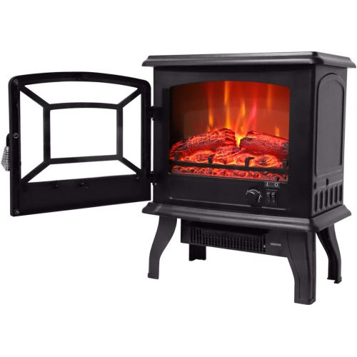  HSTD Electric Fireplace Stove Heater with Flame Effect, Gorgeous Flames LED Light,Wood Burning Electric Fireplace Stove Heater