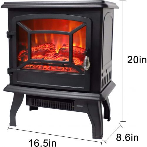  HSTD Electric Fireplace Stove Heater with Flame Effect, Gorgeous Flames LED Light,Wood Burning Electric Fireplace Stove Heater