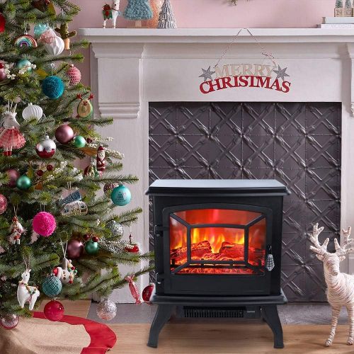  HSTD Electric Fireplace Stove Heater with Flame Effect, Gorgeous Flames LED Light,Wood Burning Electric Fireplace Stove Heater