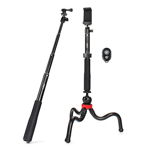  HSU Bluetooth Selfie Stick, Waterproof Hand Grip with Wireless Remote and Tripod Stand for GoPro Hero 10/9/8/7/6/5/4, Selfie Stick for iPhone X/iPhone 7/8/7 Plus/8 Plus and Other A