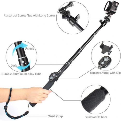  HSU Bluetooth Selfie Stick, Waterproof Hand Grip with Wireless Remote and Tripod Stand for GoPro Hero 10/9/8/7/6/5/4, Selfie Stick for iPhone X/iPhone 7/8/7 Plus/8 Plus and Other A