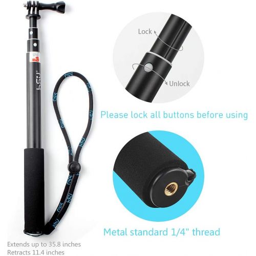  HSU Extendable Selfie Stick，Waterproof Hand Grip for GoPro Hero 10/9/Hero Fusion/GoPro Hero 8/7/6/5/4/3, Handheld Monopod Compatible with Cell Phones, AKASO Campark and Other Actio
