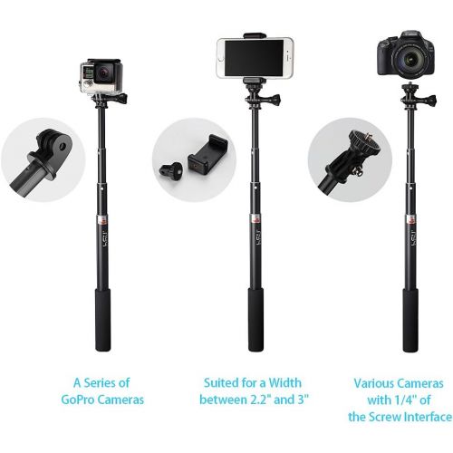  HSU Extendable Selfie Stick，Waterproof Hand Grip for GoPro Hero 10/9/Hero Fusion/GoPro Hero 8/7/6/5/4/3, Handheld Monopod Compatible with Cell Phones, AKASO Campark and Other Actio