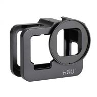 HSU Aluminum Frame Mount Housing Case with Lens Cover Compatible with Go Pro Hero 10/9 Black, Metal Housing Case with 52mm UV Filter (Black) - Thick Design