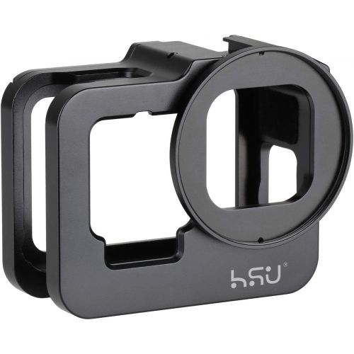  HSU Aluminum Frame Mount Housing Case with Lens Cover Compatible with Go Pro Hero 10/9 Black, Metal Housing Case with 52mm UV Filter (Black) - Thick Design
