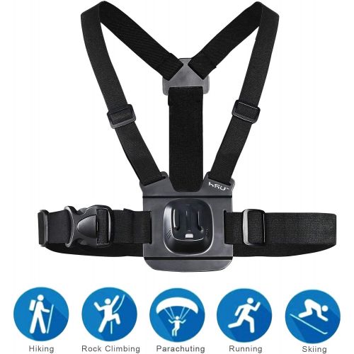  HSU Chest Mount Harness Chesty Strap Compatible with All GoPro Cameras, Sports Cameras Body Strap with J Hook and Quick Release Buckle Clip Mount