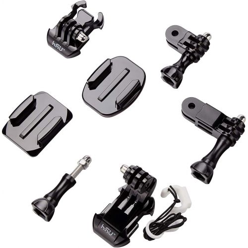  HSU Grab Bag for GoPro, Including Quick Release Buckle Mount, J-Hook Buckle Mount, 3-Way Pivot Arms, Flat and Curved Adhesive Mounts, Thumbscrews and Rubber Locking Plug with Tethe