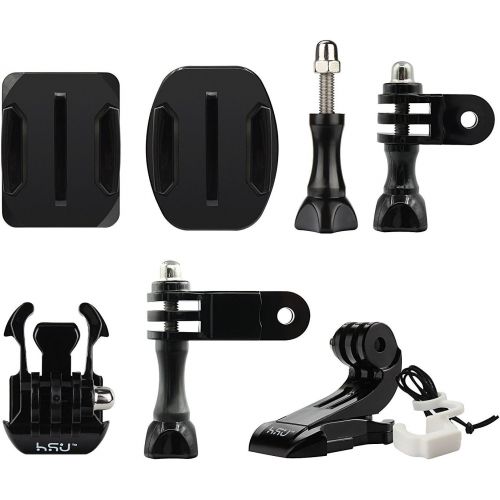  HSU Grab Bag for GoPro, Including Quick Release Buckle Mount, J-Hook Buckle Mount, 3-Way Pivot Arms, Flat and Curved Adhesive Mounts, Thumbscrews and Rubber Locking Plug with Tethe