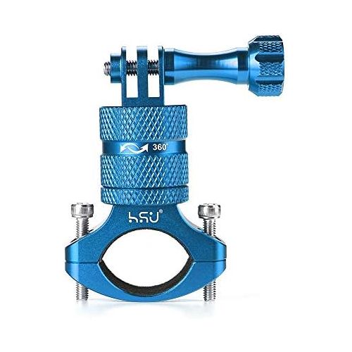  HSU Aluminum Bike Bicycle Handlebar Mount for Gopro Hero 10/9/8/7/6/5/4 Session SJCAM AKASO Campark and Other Action Cameras, 360 Degrees Rotary Mountain Bike Rack Mount (Blue)