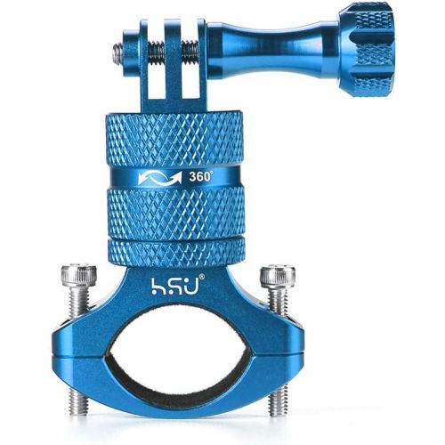  HSU Aluminum Bike Bicycle Handlebar Mount for Gopro Hero 10/9/8/7/6/5/4 Session SJCAM AKASO Campark and Other Action Cameras, 360 Degrees Rotary Mountain Bike Rack Mount (Blue)