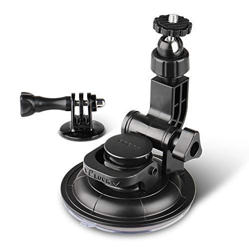  HSU Suction Cup Mount for GoPro Hero 10 9 8 7 6 5 4 DJI Osmo Action Camera, Car Window Holder with 1/4-20 Ball Joint Thread, Perfect for Boats Vehicle Windshield & Window