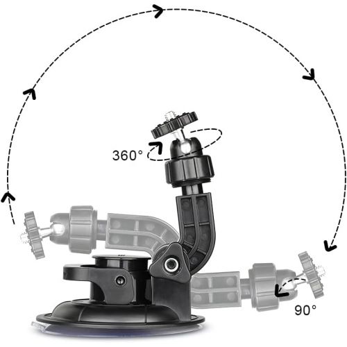  HSU Suction Cup Mount for GoPro Hero 10 9 8 7 6 5 4 DJI Osmo Action Camera, Car Window Holder with 1/4-20 Ball Joint Thread, Perfect for Boats Vehicle Windshield & Window