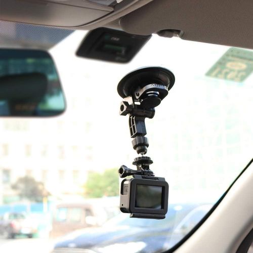  HSU Suction Cup Mount for GoPro Hero 10 9 8 7 6 5 4 DJI Osmo Action Camera, Car Window Holder with 1/4-20 Ball Joint Thread, Perfect for Boats Vehicle Windshield & Window