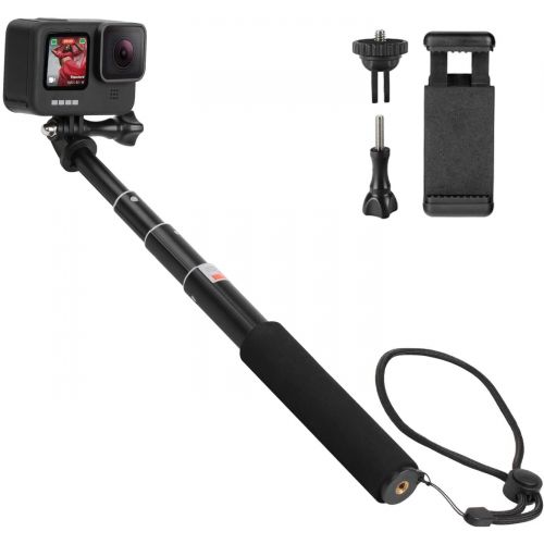  HSU Extendable Selfie Stick，Waterproof Hand Grip for GoPro Hero 10/9/8/7/6/5/4, Handheld Monopod Compatible with Cell Phones, AKASO Campark and Other Action Cameras