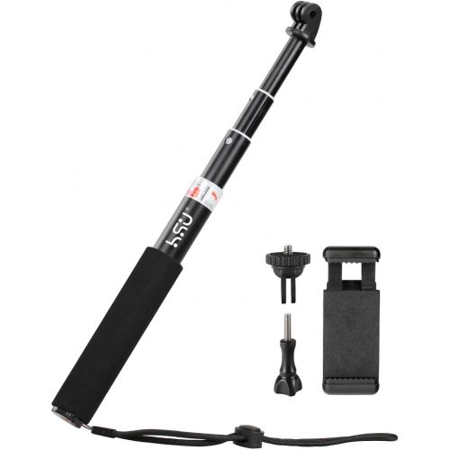  HSU Extendable Selfie Stick，Waterproof Hand Grip for GoPro Hero 10/9/8/7/6/5/4, Handheld Monopod Compatible with Cell Phones, AKASO Campark and Other Action Cameras