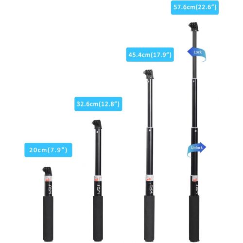  HSU Extendable Selfie Stick，Waterproof Hand Grip for GoPro Hero 10/9/8/7/6/5/4, Handheld Monopod Compatible with Cell Phones, AKASO Campark and Other Action Cameras