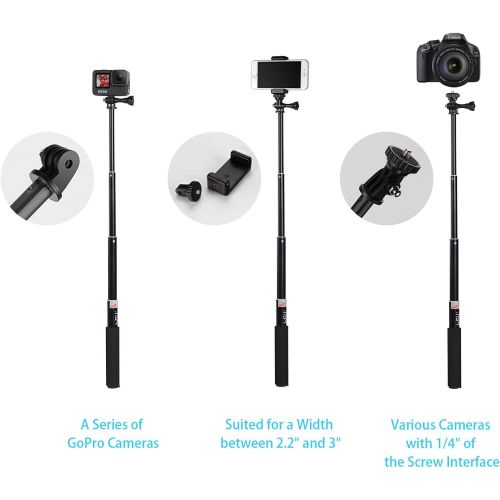  HSU Extendable Selfie Stick，Waterproof Hand Grip for GoPro Hero 10/9/8/7/6/5/4, Handheld Monopod Compatible with Cell Phones, AKASO Campark and Other Action Cameras