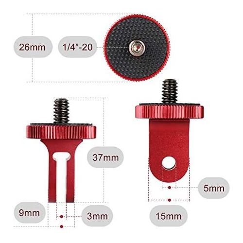  HSU Aluminum 1/4 inch 20 Camera Mount with Aluminum Thumbscrew, Tripod Adapter Compatible with GoPro Hero, Sony, Xiaomi Yi AKASO Campark and Other Action Cameras (Red)