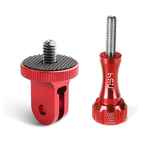  HSU Aluminum 1/4 inch 20 Camera Mount with Aluminum Thumbscrew, Tripod Adapter Compatible with GoPro Hero, Sony, Xiaomi Yi AKASO Campark and Other Action Cameras (Red)