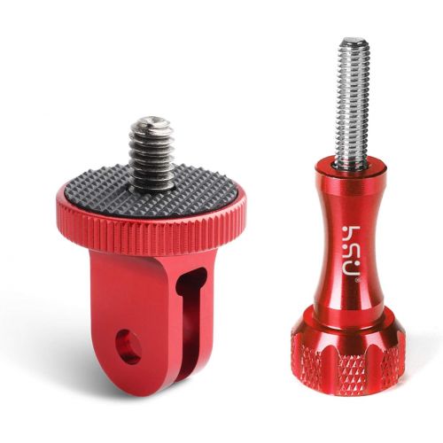  HSU Aluminum 1/4 inch 20 Camera Mount with Aluminum Thumbscrew, Tripod Adapter Compatible with GoPro Hero, Sony, Xiaomi Yi AKASO Campark and Other Action Cameras (Red)