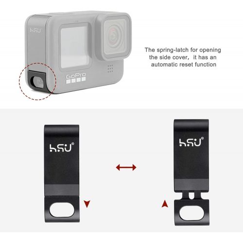  HSU Replacement Aluminum Alloy Battery Cover for GoPro Hero 10/9 Black, Battery Side Lid Door Protective Type C Charging Port, Convenient Accessories for Charging/Vlog/Shooting