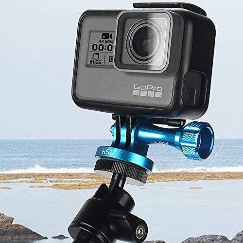  HSU Aluminum Alloy Metal GoPro Tripod/Monopod Mount with Aluminum Thumbscrew for GoPro Hero 10, 9, 8, 7, 6, 5, 4, 3+, 3, 2, 1 HD, AKASO Campark and Other Action Cameras (Blue)