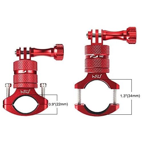  HSU Aluminum Bike Bicycle Handlebar Mount for Gopro Hero 10/9/8/7/6/5/4 Session AKASO Campark and Other Action Cameras, 360 Degrees Rotary Mountain Bike Rack Mount (Red)