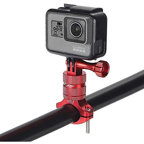  HSU Aluminum Bike Bicycle Handlebar Mount for Gopro Hero 10/9/8/7/6/5/4 Session AKASO Campark and Other Action Cameras, 360 Degrees Rotary Mountain Bike Rack Mount (Red)