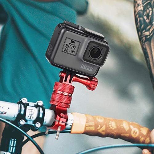  HSU Aluminum Bike Bicycle Handlebar Mount for Gopro Hero 10/9/8/7/6/5/4 Session AKASO Campark and Other Action Cameras, 360 Degrees Rotary Mountain Bike Rack Mount (Red)