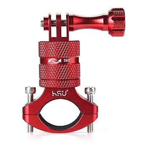  HSU Aluminum Bike Bicycle Handlebar Mount for Gopro Hero 10/9/8/7/6/5/4 Session AKASO Campark and Other Action Cameras, 360 Degrees Rotary Mountain Bike Rack Mount (Red)