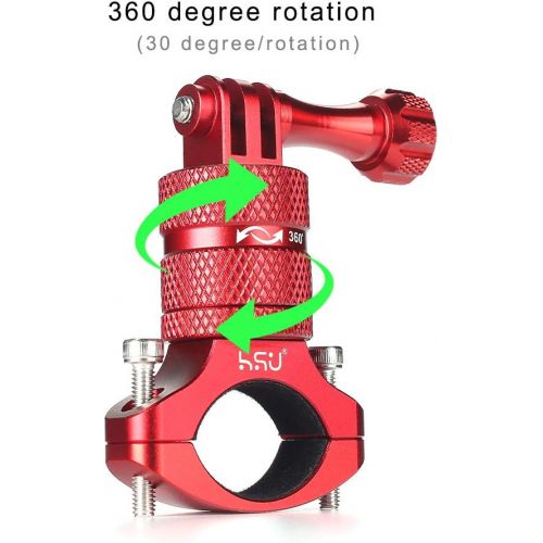  HSU Aluminum Bike Bicycle Handlebar Mount for Gopro Hero 10/9/8/7/6/5/4 Session AKASO Campark and Other Action Cameras, 360 Degrees Rotary Mountain Bike Rack Mount (Red)