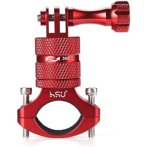  HSU Aluminum Bike Bicycle Handlebar Mount for Gopro Hero 10/9/8/7/6/5/4 Session AKASO Campark and Other Action Cameras, 360 Degrees Rotary Mountain Bike Rack Mount (Red)