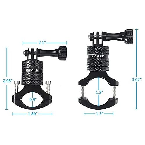  HSU Aluminum Bike Bicycle Handlebar Mount for Gopro Hero 10/9/8/7/6/5/4 Session AKASO Campark and Other Action Cameras, 360 Degrees Rotary Mountain Bike Rack Mount (Black)