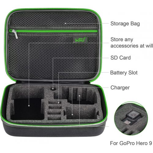  HSU Protective Carrying Case Compatible with Go Pro Hero 10, 9, 8, 7, 6, 5, 4, 3 and Accessories, Light and Medium Security Bag,Compact and Safe Action Camera Travel Storage