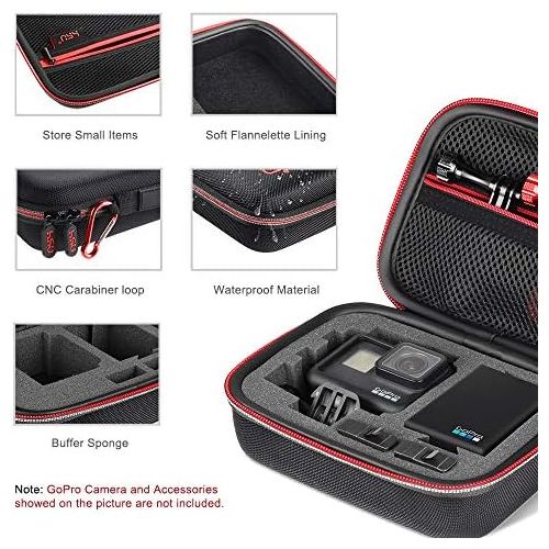  Small Case for GoPro Hero 10/9/8, Hero7 Black,6,5, 4, 3+, 3,Hero(2018) HSU Carrying Case for Action Cameras and GoPro Accessories(Small Size Red)