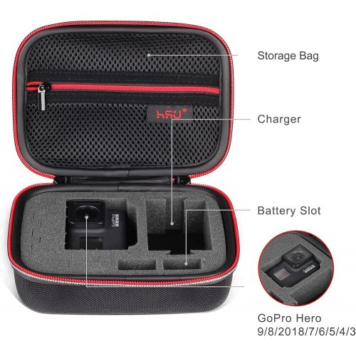  Small Case for GoPro Hero 10/9/8, Hero7 Black,6,5, 4, 3+, 3,Hero(2018) HSU Carrying Case for Action Cameras and GoPro Accessories(Small Size Red)