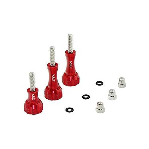  HSU Aluminum Thumbscrew Set + Wrench for Gopro Session, Hero 10, 9, (2018),Hero 8,7,6, 5, 4, 3+, 2, 1, AKASO Campark and Other Action Cameras (3pcs,Red)