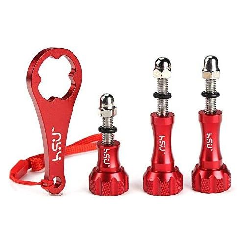  HSU Aluminum Thumbscrew Set + Wrench for Gopro Session, Hero 10, 9, (2018),Hero 8,7,6, 5, 4, 3+, 2, 1, AKASO Campark and Other Action Cameras (3pcs,Red)