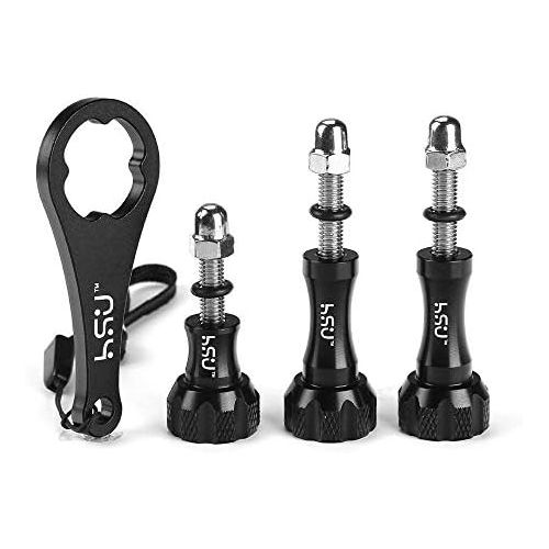  HSU Aluminum Thumbscrew Set + Wrench for Gopro Session,Hero 10, 9, (2018),Hero 8/7/6/5/4/3+/3/2/1, AKASO Campark and Other Action Cameras (Black,3Pcs)