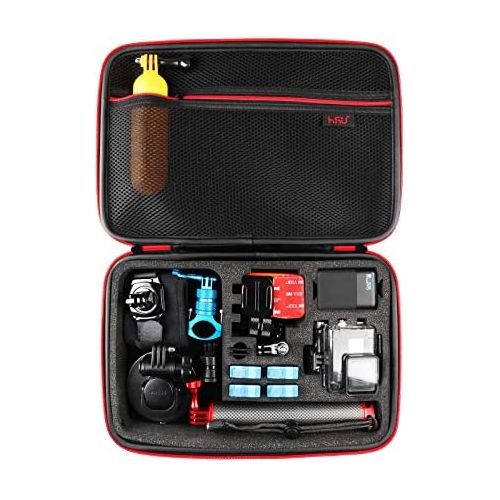  Large Carrying Case for GoPro Hero 10, 9, Hero 8, 7 Black,HERO6,5,4,+LCD, Black, Silver, 3+, 3, 2 and Accessories by HSU with Fully Customizable Interior Carry Handle and Carabiner