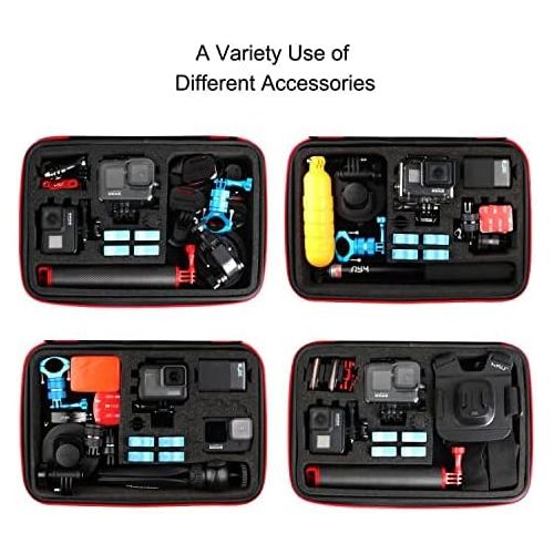  Large Carrying Case for GoPro Hero 10, 9, Hero 8, 7 Black,HERO6,5,4,+LCD, Black, Silver, 3+, 3, 2 and Accessories by HSU with Fully Customizable Interior Carry Handle and Carabiner