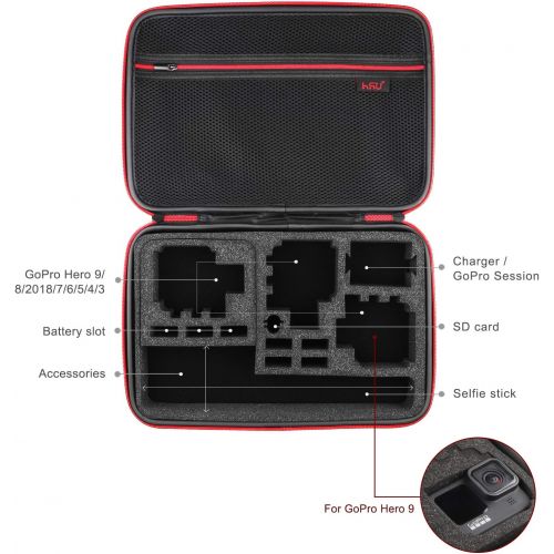  Large Carrying Case for GoPro Hero 10, 9, Hero 8, 7 Black,HERO6,5,4,+LCD, Black, Silver, 3+, 3, 2 and Accessories by HSU with Fully Customizable Interior Carry Handle and Carabiner