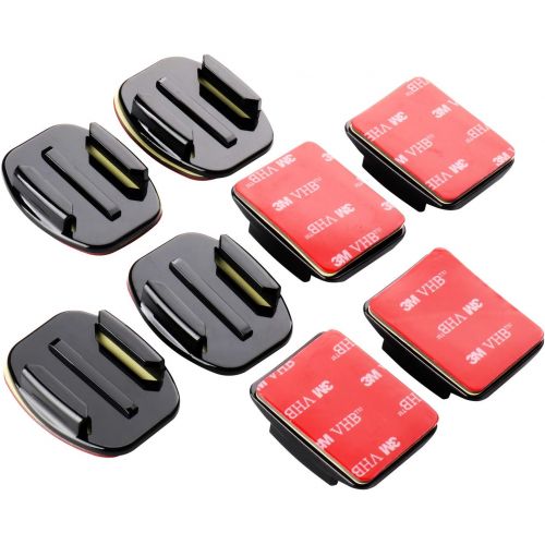  HSU Adhesive Mounts for GoPro Cameras - 4X Curved & 4X Flat Mounts Bundle with 3M Sticky Pads, Helmet Adhesive Sticky Mounts for GoPro Hero 10 9 8 7 6 5 4 3+ 3