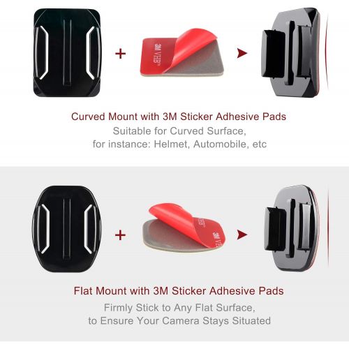  HSU Adhesive Mounts for GoPro Cameras - 4X Curved & 4X Flat Mounts Bundle with 3M Sticky Pads, Helmet Adhesive Sticky Mounts for GoPro Hero 10 9 8 7 6 5 4 3+ 3